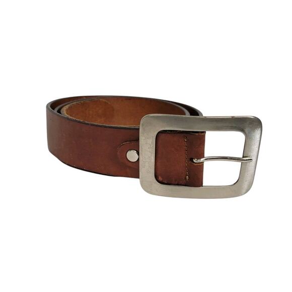 Diego Toscani Brown Leather Silver Tone Buckle Belt Made In Italy Size 42-46 - Picture 1 of 5